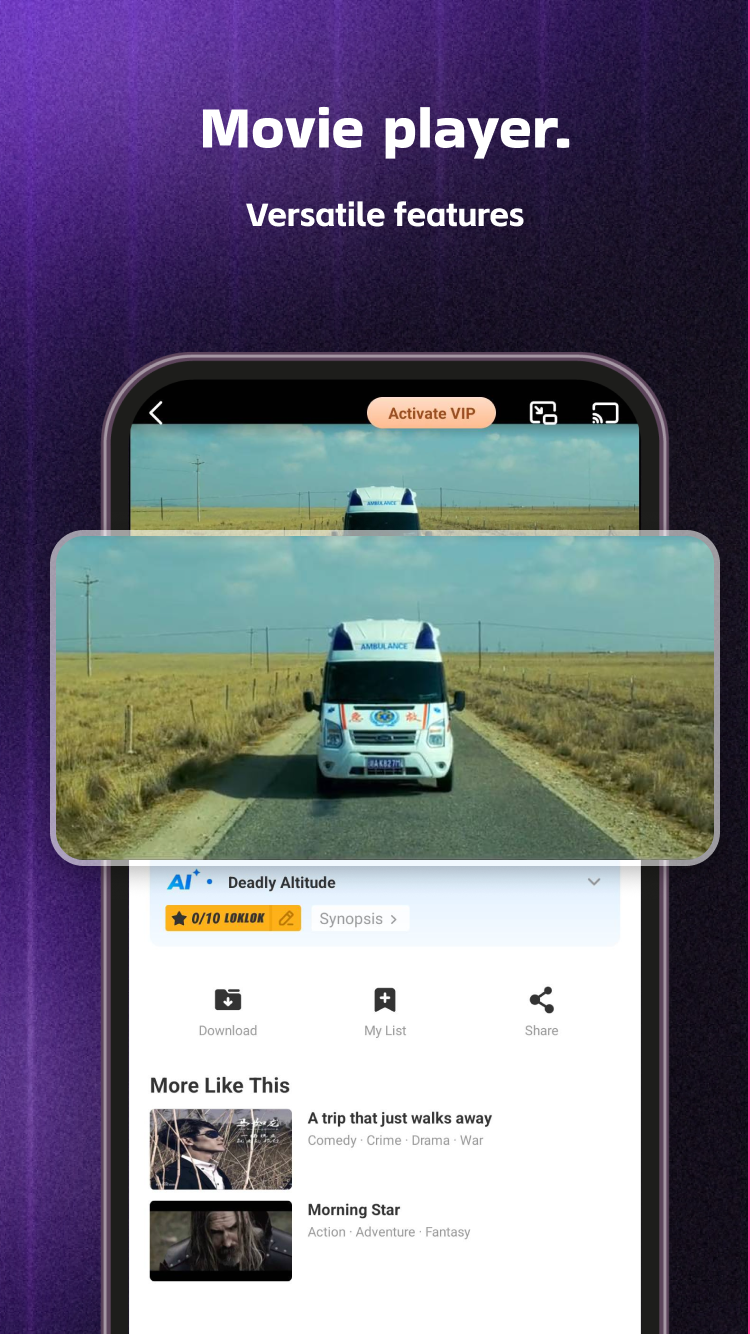 Loklok:Online Movies&Dramas video player with download and watchlist controls